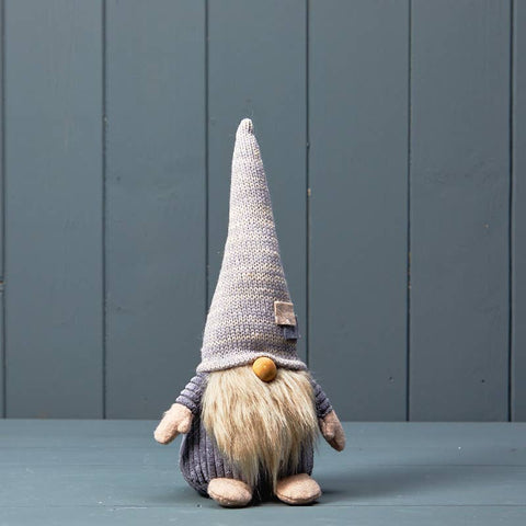 Large Grey Fabric Gonk With Knitted Hat