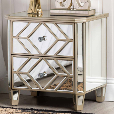 Wood top mirrored nightstand