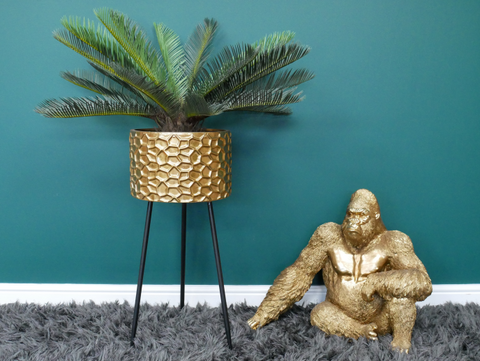 Gold Patterned Planter on Frame