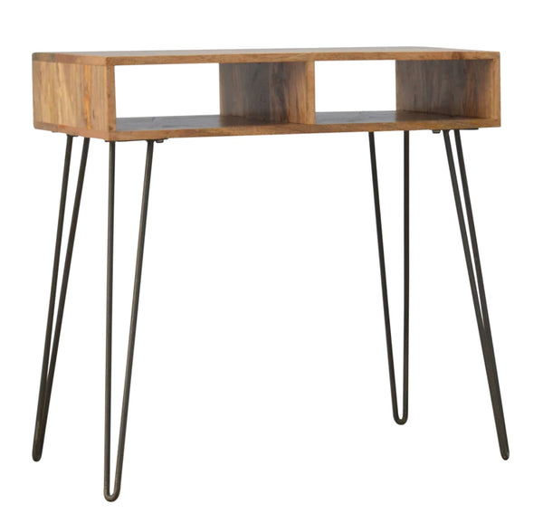 Solid Wood & Iron Base Writing Desk with Stool