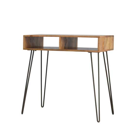 Solid Wood & Iron Base Writing Desk with Stool