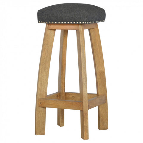 Black Tweed Solid Wood Bar Stool
