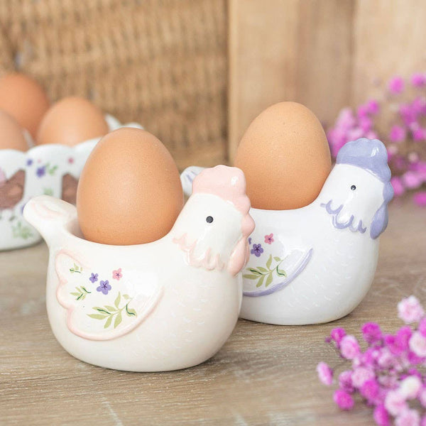 Set of 2 Floral Hen Chicken Shaped Egg Cups