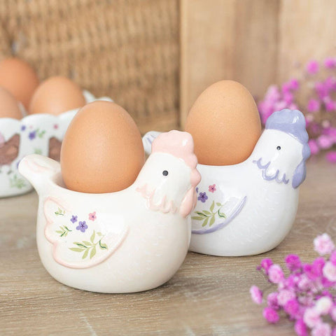 Set of 2 Floral Hen Chicken Shaped Egg Cups