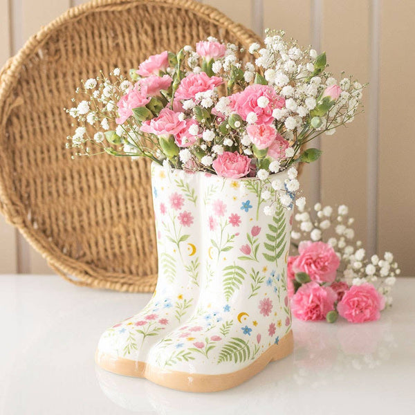 Luna Bloom Floral Print Welly Rain Boot Planter