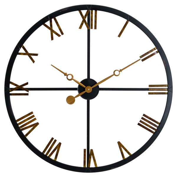 Black and Gold Skeleton Roman Numeral Wall Clock