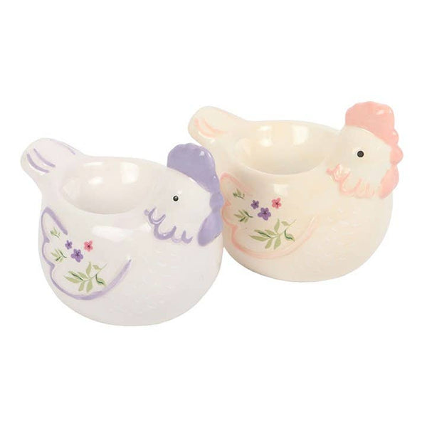 Set of 2 Floral Hen Chicken Shaped Egg Cups