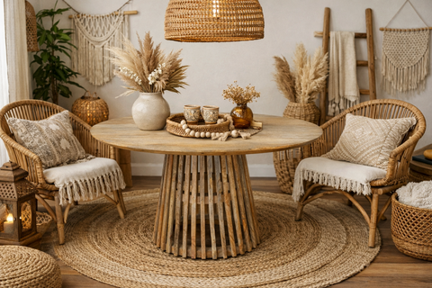 Round dining table with slatted base