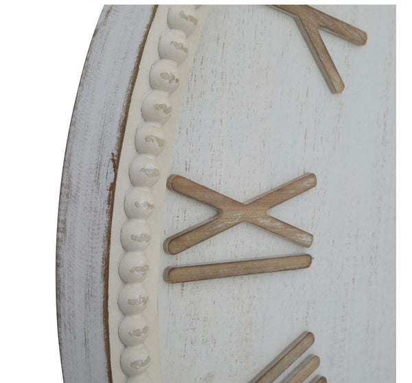 Rustic white clock with beaded frame