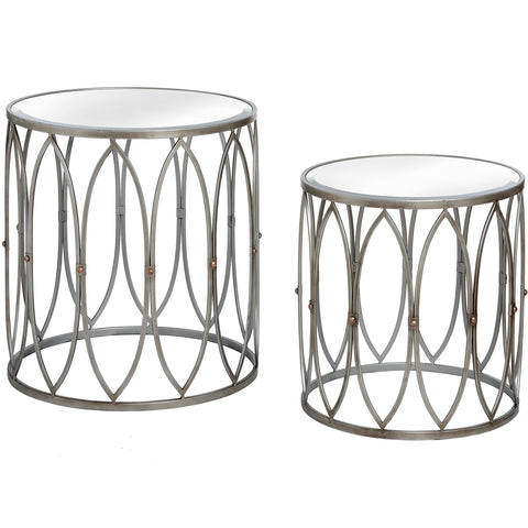 Set of Two Silver Tables with Copper Stud
