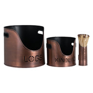 Copper Kindling, Log and Matchbox set