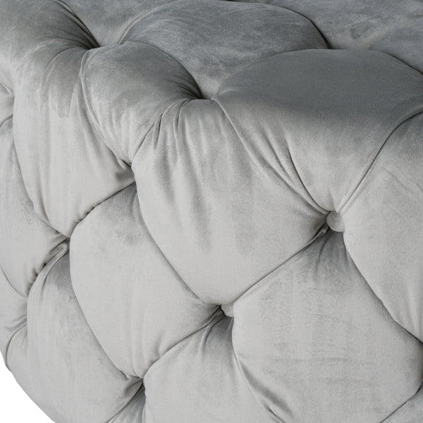 Grey Velvet Tufted Large Footstool