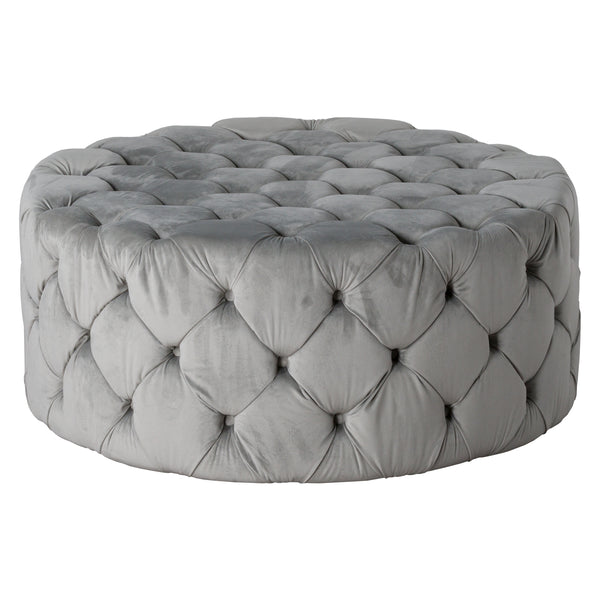 Grey Velvet Tufted Large Footstool