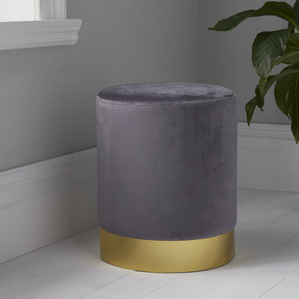 Round Velvet Stools with Gold Finish