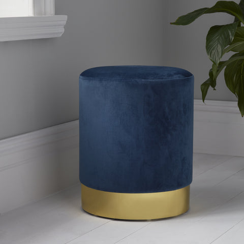 Round Velvet Stools with Gold Finish