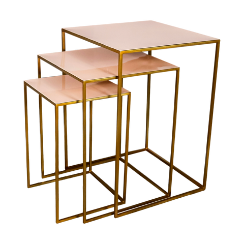 Nest of 3 Gold Side Tables Pale Pink