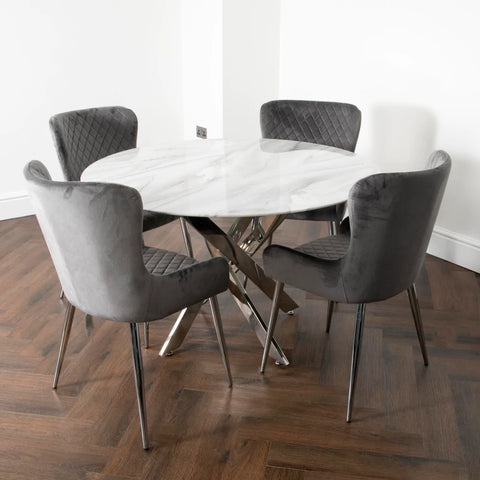 Marble glass round dining table and 4 chairs
