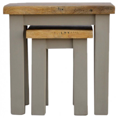 Grey Hand Painted Set of 2 Nesting Tables with Wooden Tops