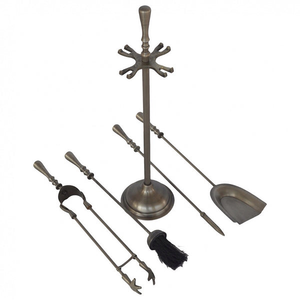 Pewter 4 piece fire companion set